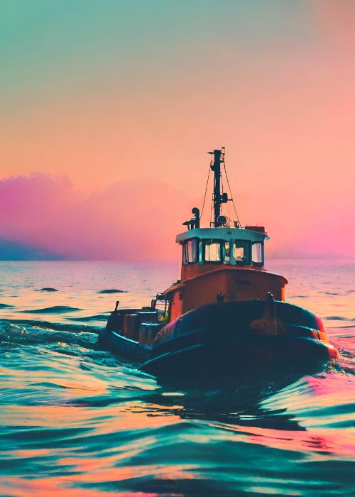 A tugboat in the ocean, illustrating how Fortytwo Security will keep your company safe in deep waters.