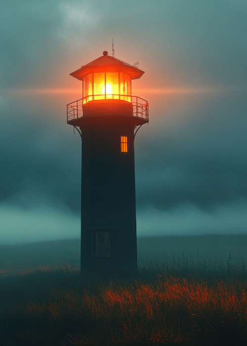 A lighthouse which is in the midst of a security scan.